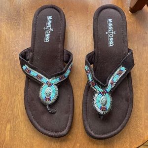 Minnetonka brown thong sandals with beading